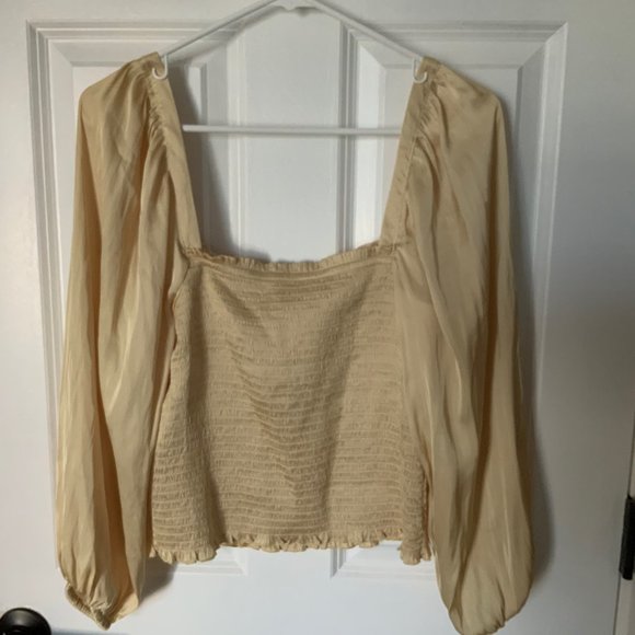 J. Crew Squareneck Smocked Satin Top NWT in Yellow, Size Medium - Picture 2 of 3